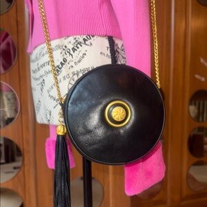 Vintage Black Crossbody Bag with Gold Accent